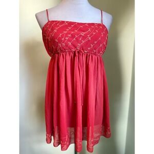 Victoria's‎ Secret Red orange Babydoll Dress Embroidery m y2k boho whimsi fairy
